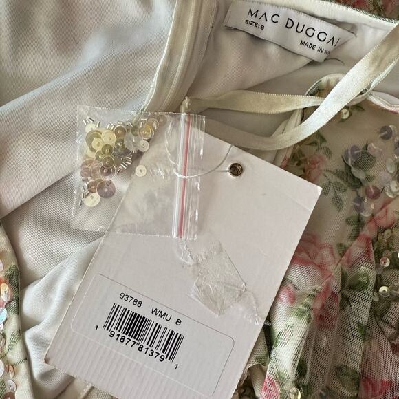 Mac Duggal White Embellished Floral Print Faux Wrap A Line Dress Women’s Sz 8 - Picture 8 of 10
